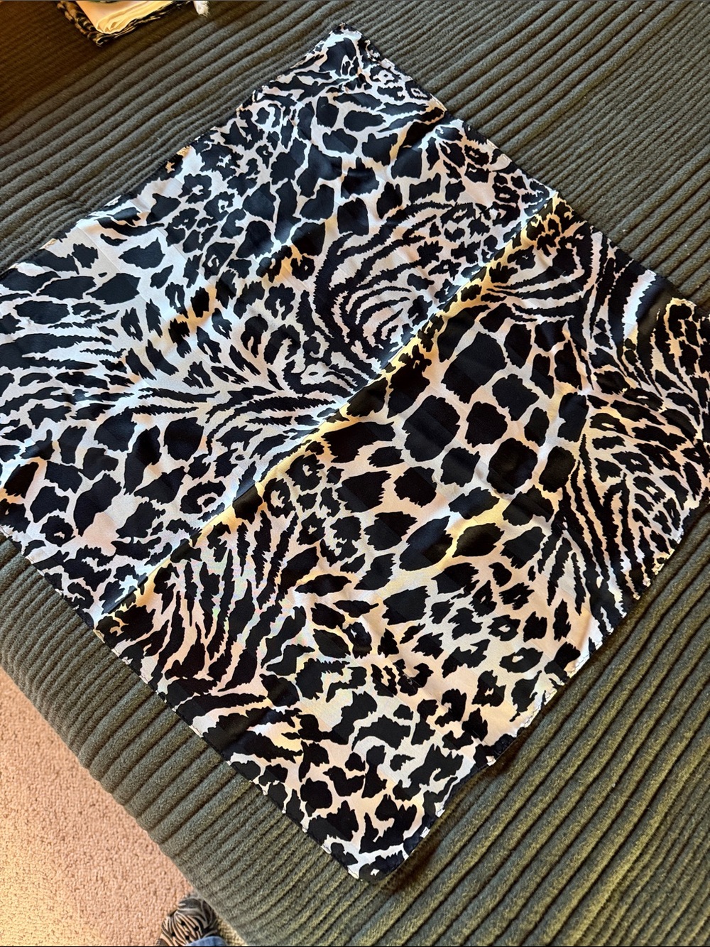 Black and White Animal Print Silk Scarf - Women Accessories 21” x 21”